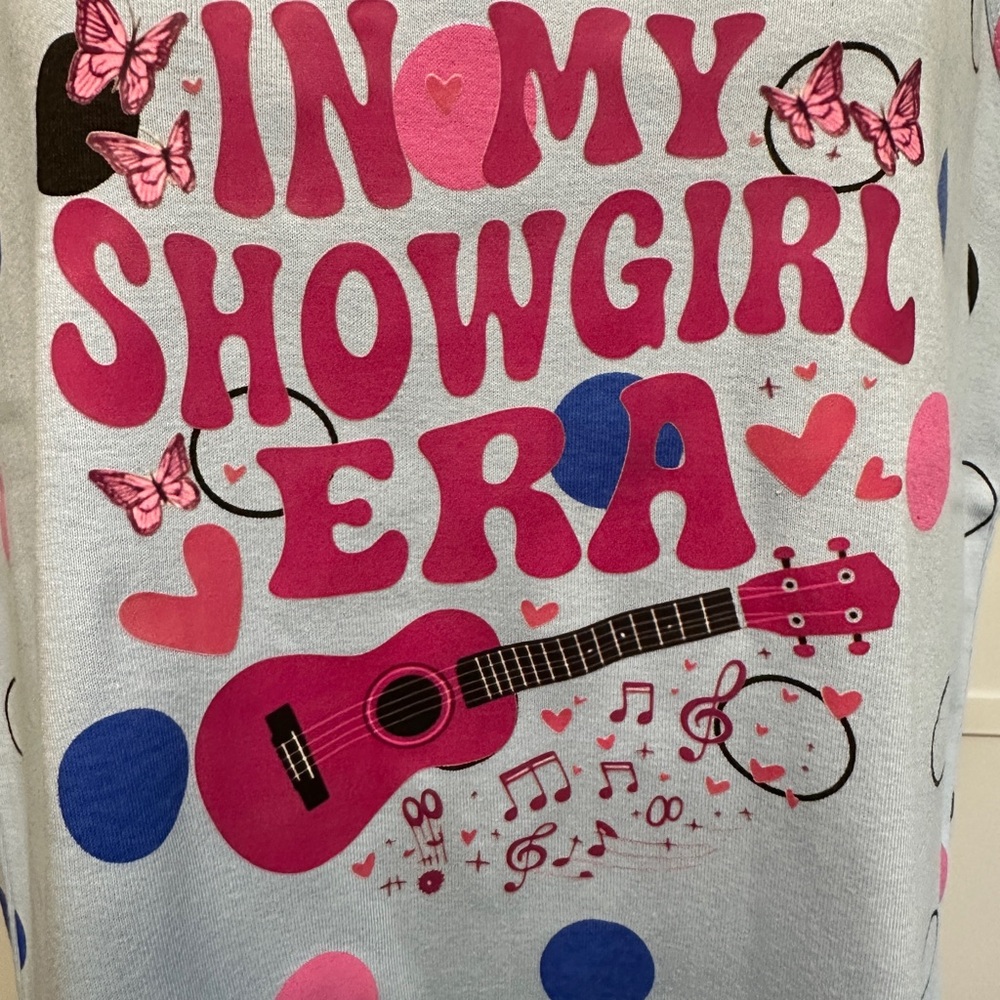 Womens 1X plus Graphic 'In My Showgirl Era' Shirt Pink Blue polka dots Tank Top